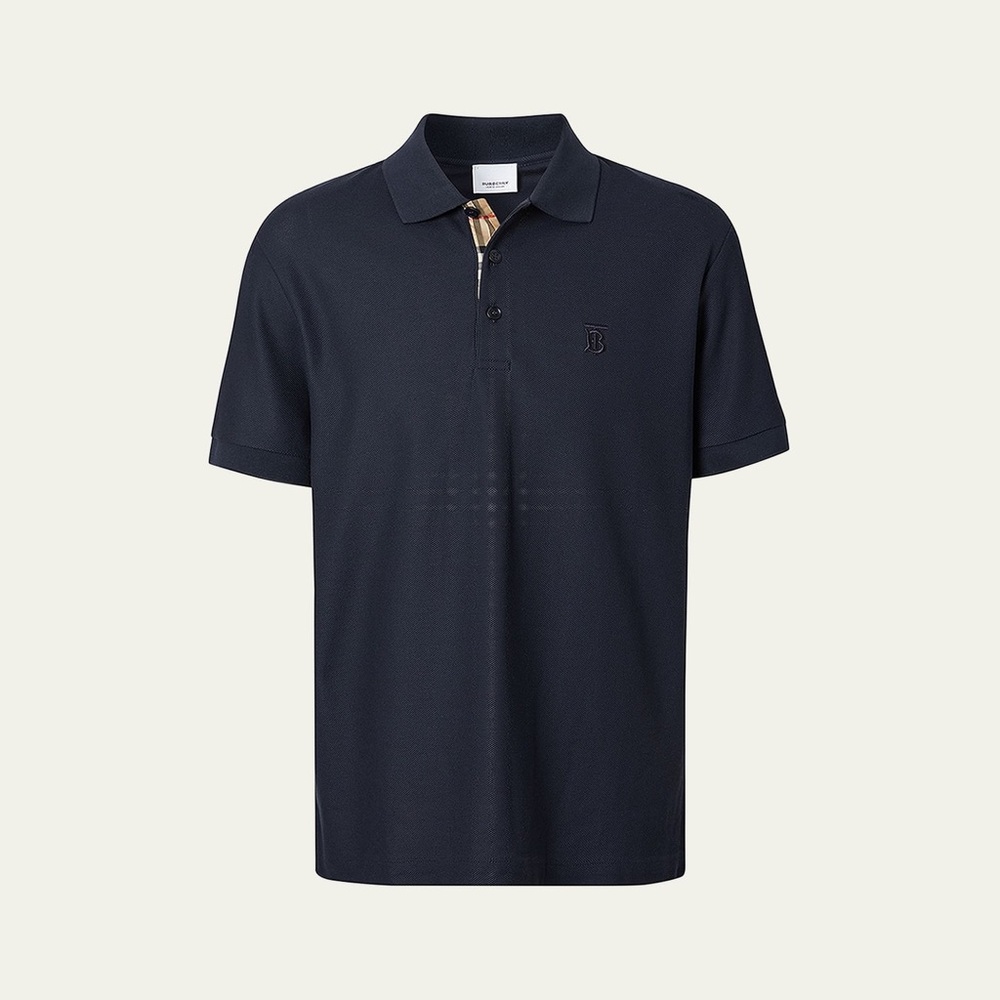 Burberry Navy Polo with Heritage Check Trim